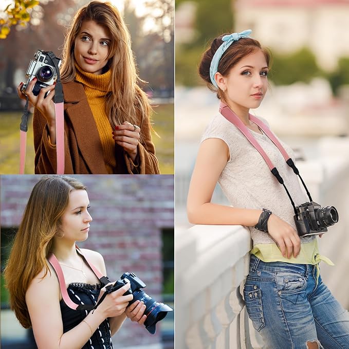 Neck Strap Silicone Camera Straps - Padded Camera Strap, 1.5" Wide Adjustable Nylon Shoulder Strap - Compatible with Canon, Nikon, Sony, and More DSLR and Mirrorless Cameras (Peach Pink)