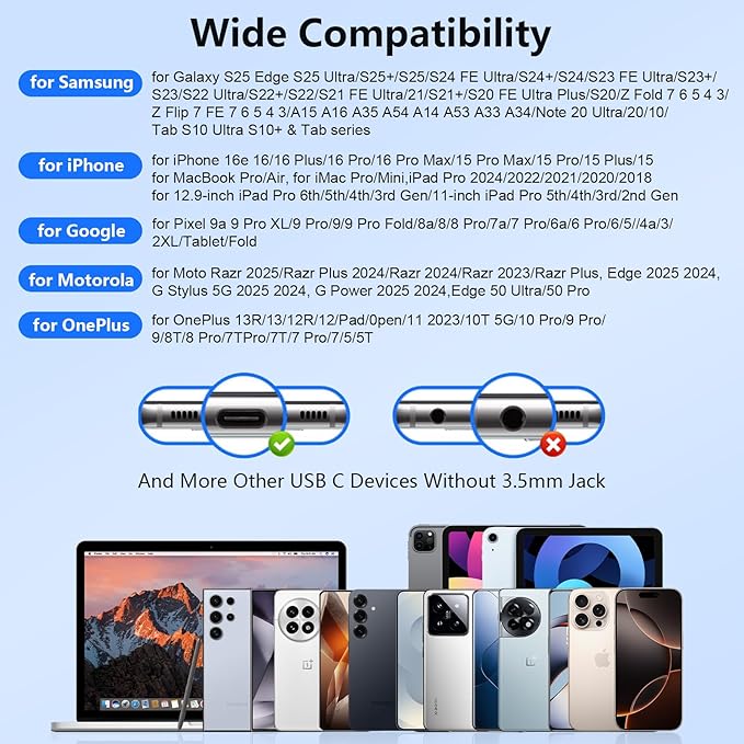 USB C Headphones Wired Earbuds for iPhone 17 Pro Max/Air/16e/16 Pro Max/16 Pro/16 Plus/16/15 Pro Max/15 Pro, Type C Earphones Wired Noise Canceling Ear Buds with Microphone for Samsung A17 A16 S25 S24