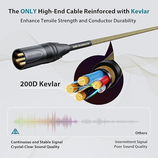 Gold Series Star Quad XLR Cables 20ft, Neutrik Connectors, 19AWG Microphone Cable, Kevlar-Reinforced Nylon Braided Handmade Mic Cable, 100% Coverage OFC Braid and Al-Foil Shielding