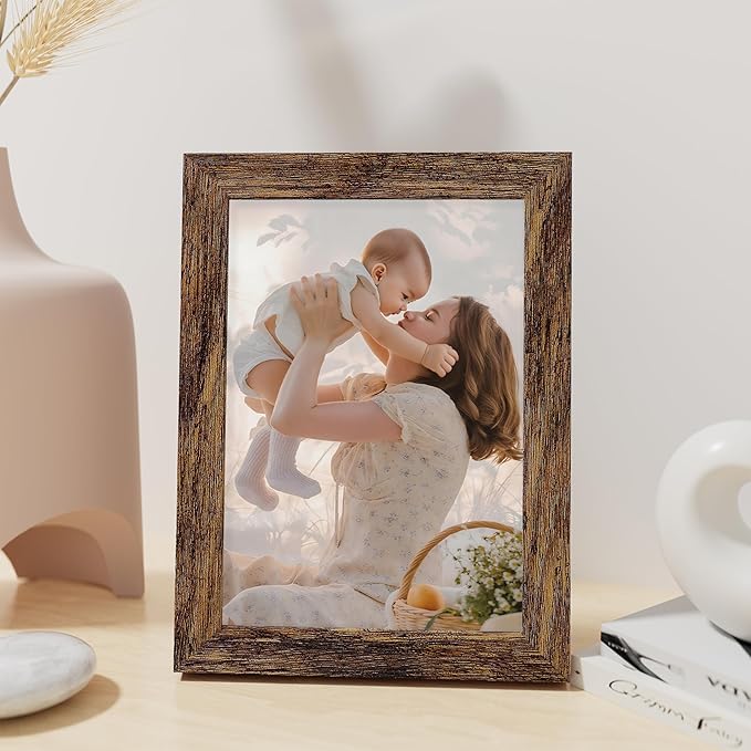 Vittanly 5x7 Picture Frame, Made of Solid Wood and Shatterproof Plexiglass, Wooden Photo Frame for Wall Mounting or Tabletop Display, Picture Frame for Home Decor with Stand, Dark Brown, 1 Pack