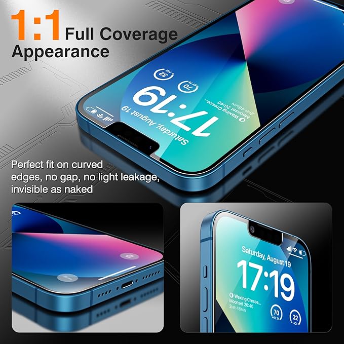 EZ-GLAZ-4+2 Pack for iPhone 13 Privacy Screen Protector[6.1 inches] With Camera Lens Protector, [Drop Protection] 9H Hardness Full Coverage Anti-Spy Tempered Glass Film, Easy to install | True 28°Anti Spy, Glass Privacy Screen, Tempered, Longest Durable