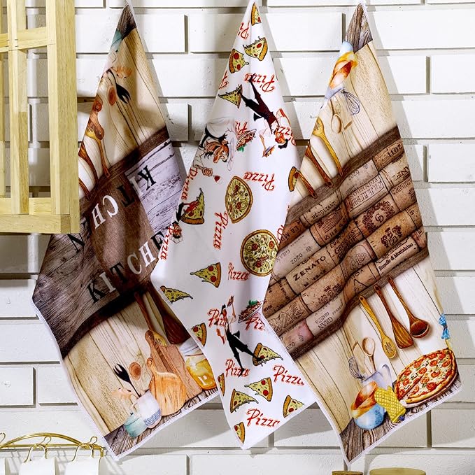 6 Pcs Funny Chef Kitchen Towels Pizza Food Dish Towers Chubby Uniformed Chef Design Christian Farmhouse Hand Clothscute for Kitchen Christmas Bathroom Decor Housewarming Gift