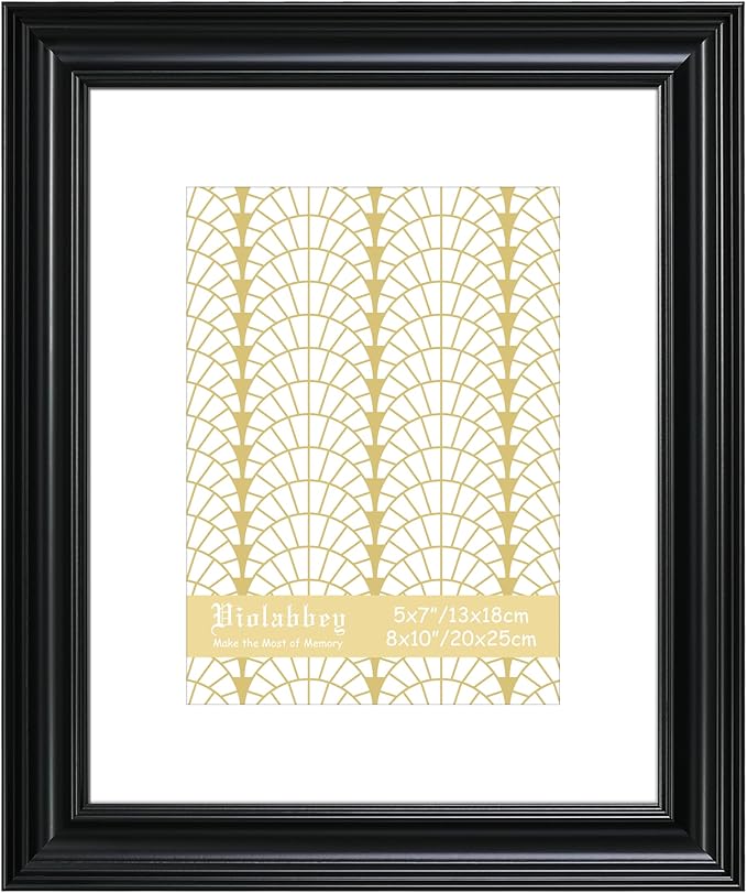 VIOLABBEY 8x10 Picture Frame Black, Photo Frames, Fits Pictures 5x7 with Mat or 8 x 10 without Mat, Vintage Display for Tabletop and Wall