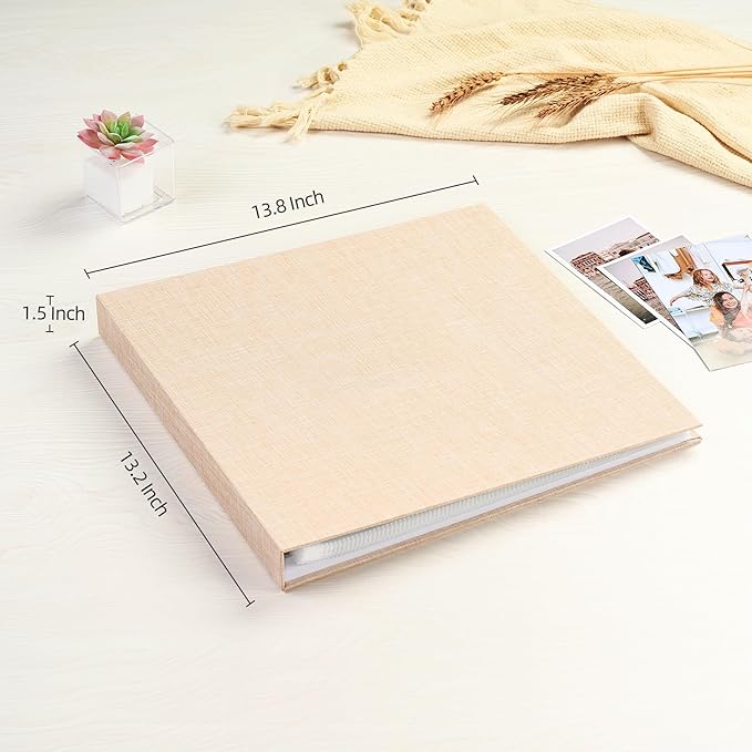 Mublalbum 12x12 Inch Large 3 Ring DIY Scrapbook Photo Album with 40 Plastic Sleeves 80 Pages Linen Cover Folder Binder for Baby Travel Wedding Couple Anniversary and DIY Projects (Beige)