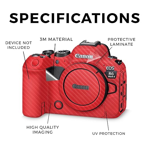 Carbon Fiber Camera Skin Compatible with Canon EOS R6 Mark II Camera (2022) - Solid Red - Premium 3M Vinyl Protective Wrap Decal Cover - Easy to Apply | Crafted in The USA by MightySkins