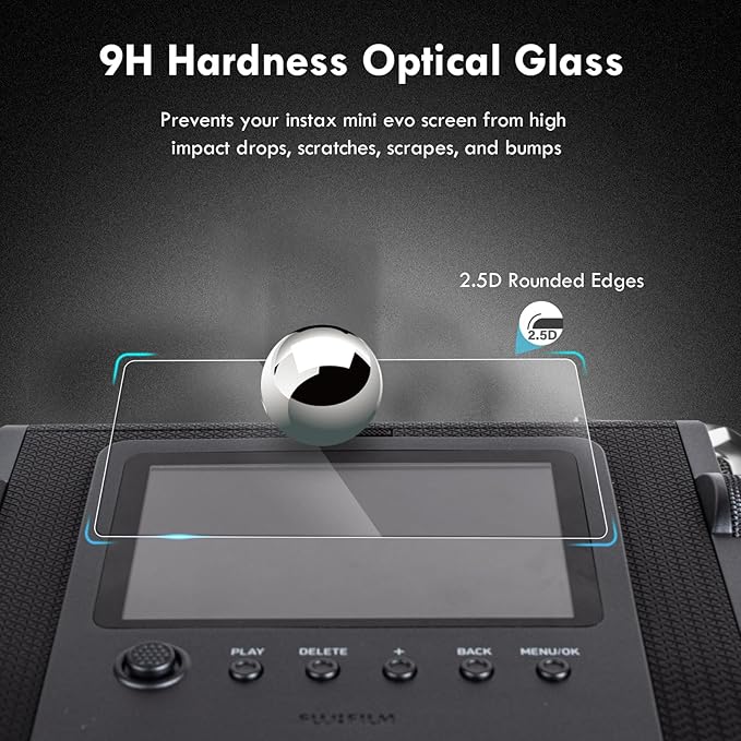 Rieibi [3+3Pack Screen Protector for Fujifilm Instax wide evo Instant Camera LCD + Lens PET Flim, 0.25mm 9H Hardness Tempered Glass Film for instax wide evo