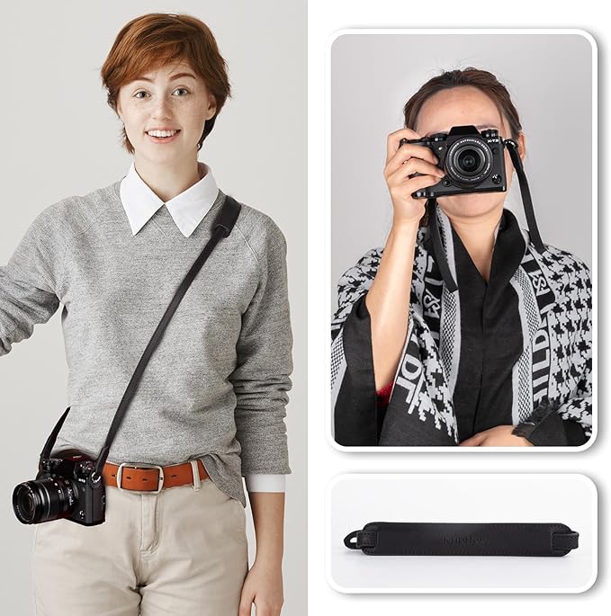 MUZIRI KIINOKOO Genuine Leather Camera Neck Shoulder Strap - Vintage Leather Shoulder Strap for Most of Digital Cameras