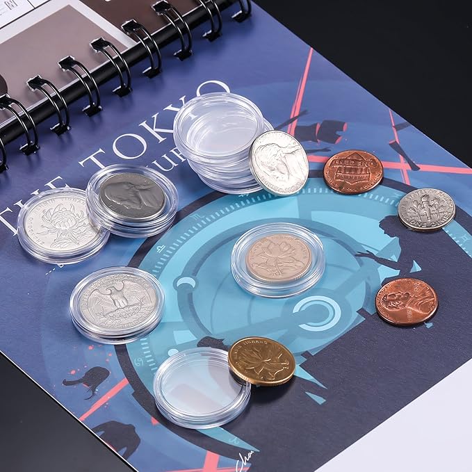 100 Pcs 25 mm Coin Holder Capsules Clear Round Plastic Coin Container Case for Coin Collection Supplies
