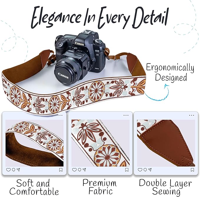 Art Tribute Camera Strap for All DSLR and Mirrorless Cameras. Add Your Name Or Initials Make It a Personalized Gift