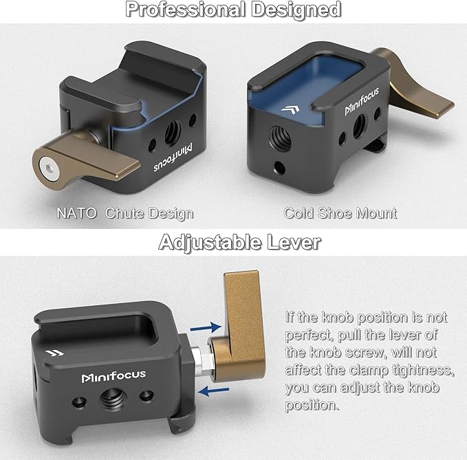 NATO Clamp to Cold Shoe Adapter, Aluminum Alloy Quick Release Rail Lock With 1/4" Threaded ARRI Locating Hole for DJI RS 3 Flash Light Microphone Camera Cage Magic Arm