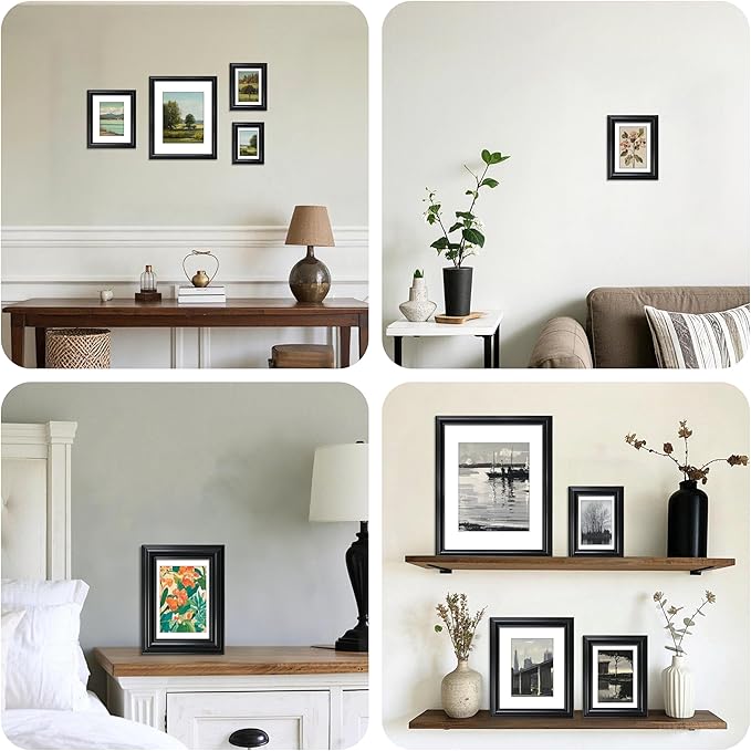 VIOLABBEY 4x6 Picture Frame Black, Vintage Photo Frames, Fits Pictures 3.5x5 with Mat or 4 x 6 without Mat, Display for Tabletop and Wall