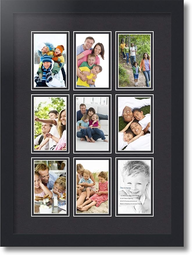 Art to Frames Double-Multimat-1046-89/89-FRBW26079 Collage Photo Frame Double Mat with 9-3x5 Openings and Satin Black Frame