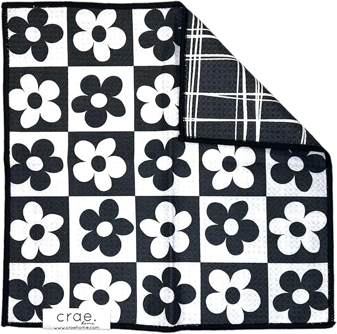 crae. Reversible Microfiber Washcloths 12x12 – Super Absorbent, Quick Drying Waffle Weave – Lint-Free, Scratch-Free Cleaning Cloths for Kitchen, Home, Cars & Windows (8 Track- Black/White)