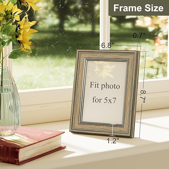 Vittanly 5x7 Picture Frame Set of 4, Vintage Photo Frame for Wall or Tabletop, Display 5x7 Pictures, Rustic Farmhouse Home Decor, Multicolour