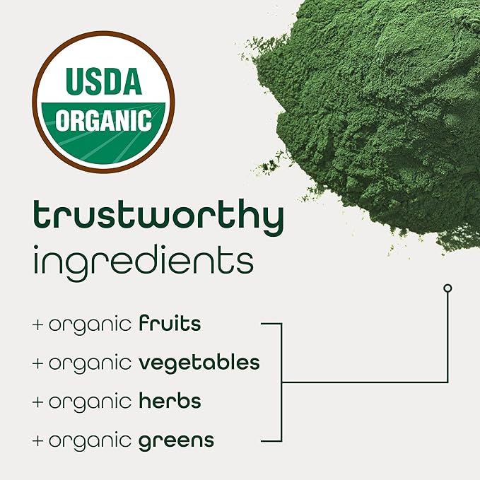 Zena Nutrition Organic Super Greens Powder, 70+ Superfoods, 0 Sugar, 3G Fiber, Spirulina, Chlorella, Mushrooms, Prebiotics/Probiotics, Digestive Enzymes for Gut Health, Mango, 30 Drink Mix Packets