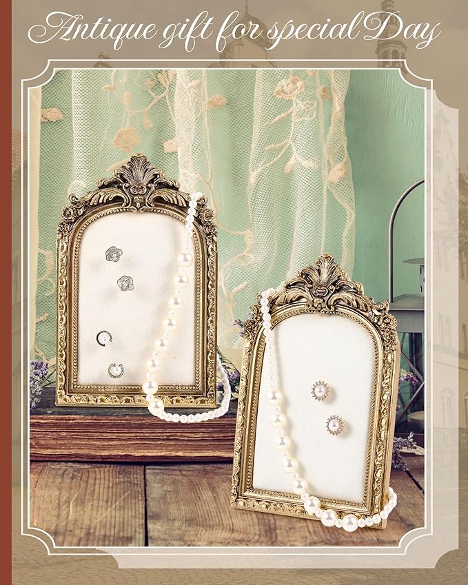 2 Pcs Gold Jewelry Display Stand Vintage Necklace Organizer Ring Holder Earring Tray Resin Jewelry Photography Props Frame with Velvet Backing for Gifts(White,Small,Elegant)