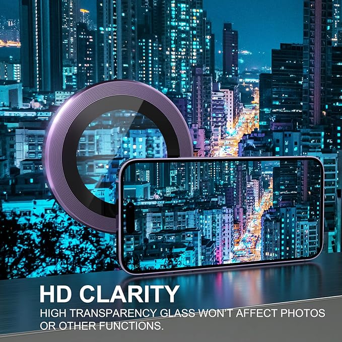 Choiche Compatible for iPhone 14 Pro/iPhone 14 Pro Max Camera Lens Protector, 9H Tempered Glass Camera Cover Screen Protector Metal Ring Decoration Accessories (Purple)