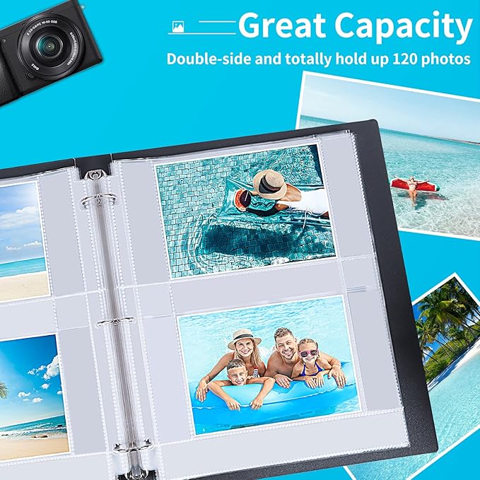 Fabmaker 30 Pack Photo Sleeves for 3 Ring Binder - (4x6, for 120 Photos), Archival Page Protectors, Clear Plastic Refill Pages, Postcard Sleeves, Acid-Free