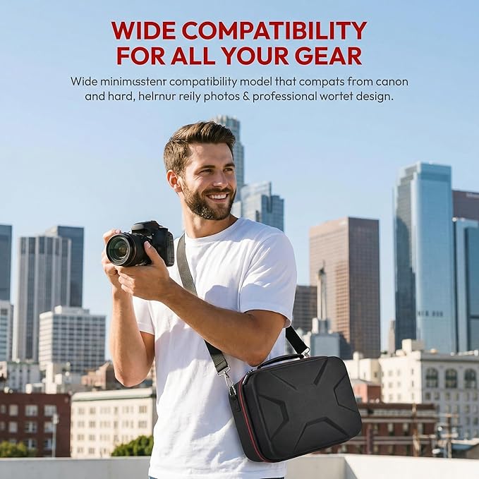Comecase Hard Camera Case for Canon EOS Rebel T7 R50 R100 R10 R5 R6 R8 Mark II, DSLR Mirrorless Camera Bag with 6 Slots &Adjustable Divider for Lens and Accessories, Travel Storage, Black+Red Zipper