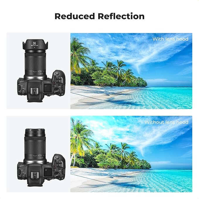K&F CONCEPT Lens Hood Replacement of EW-60F Hood Compatible with Canon RF-S 18-150mm F3.5-6.3 is STM, EF-M 18-150mm F3.5-6.3 is STM Reversible Snap on Camera Lens Shade Fits 55mm Filters and Lens Cap