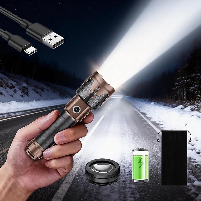 SKYFIRE Rechargeable Flashlights High Lumens with Ignition Lens,Mini Pocket Bright Tactical Torch with 6 Modes Waterproof Zoomable Small Flash Light (EDC Rechargeable Flashlight-1Pack)