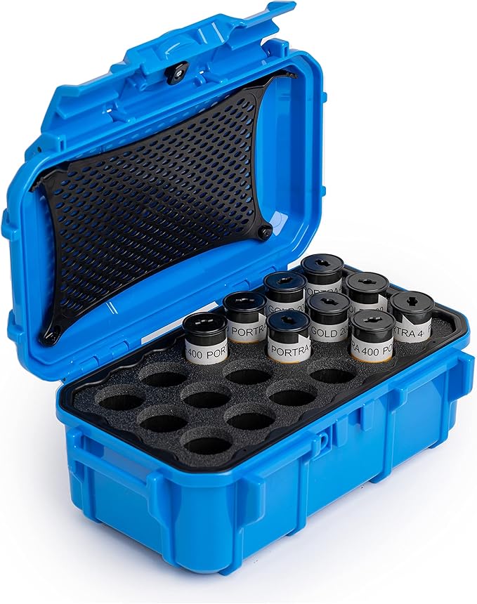 Evergreen 120mm Film Storage Case | Holds 18 Rolls of Medium Format Film | Preserve and Protect Your Film | Waterproof, Crushproof, & Freezer Safe (Film Not Included) (Blue)