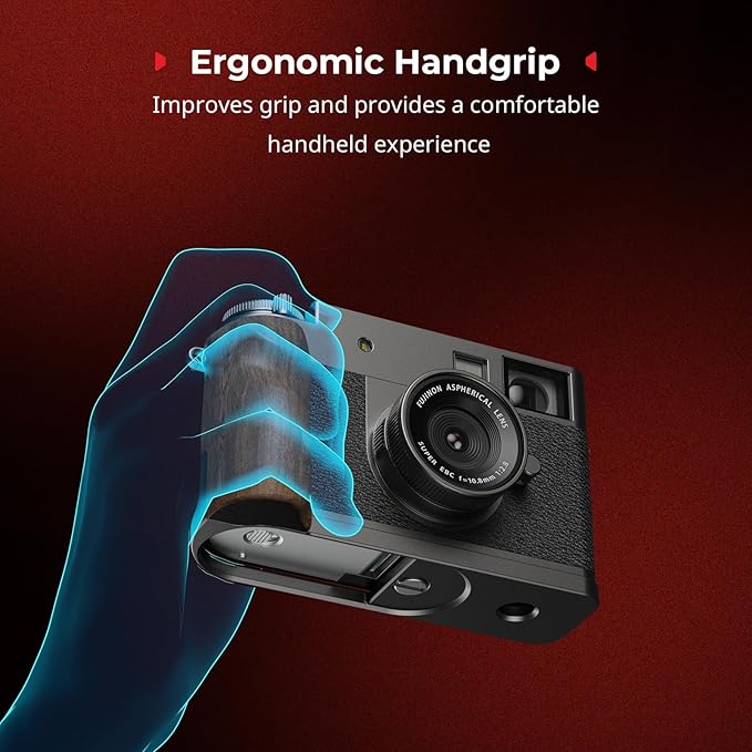 SMALLRIG X Half Wooden L-Shaped Mount Plate for FUJIFILM, L Plate with Ergonomic Wood Side Handle, Includes Hot Shoe Cover (Charcoal Silver) - 5394