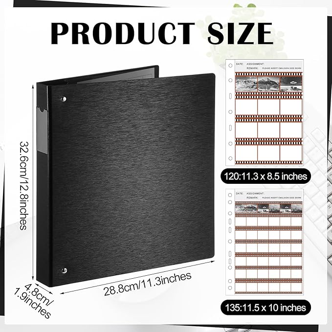 Feifeiya Film Negative Storage Box Set Acid Free Film Protector 3 Ring Film Negative Sleeves Binder 50 Pcs Negative Page Preservers for 120 Film Negative Storage and 135 35mm Negative Sleeves(Black)
