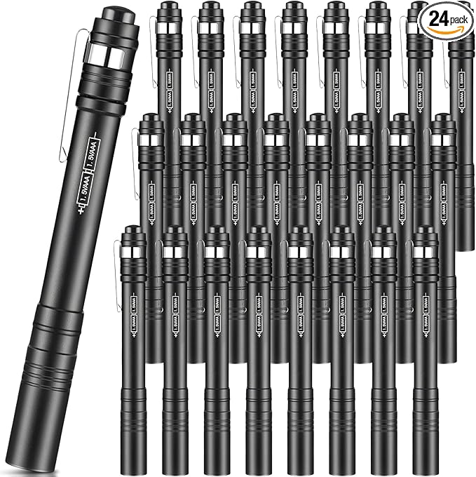 24 Pack Christmas Mini Pen Flashlights Bulk Gifts LED Pen Lights Aluminum Pocket Flashlights with Clips Small Handheld Torches for Men Camping Hiking Emergency Outdoor (Black)