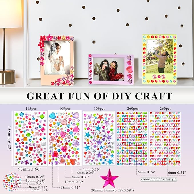 JOYZO（6+5）for Instax Picture Frames and Gem Stickers, fits for Polaroid Instax Mini 12/11/8/7s/90/50/41/SE/EVO Instant Photo Film Desktop Stand Display DIY Kit with Clear Protective Covers