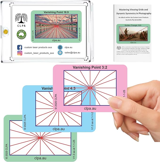 CLPA Vanishing Point Viewfinder: Credit Card-Sized Composition Grids for Video, Photography & Art in 4:3, 3:2, & 16:9
