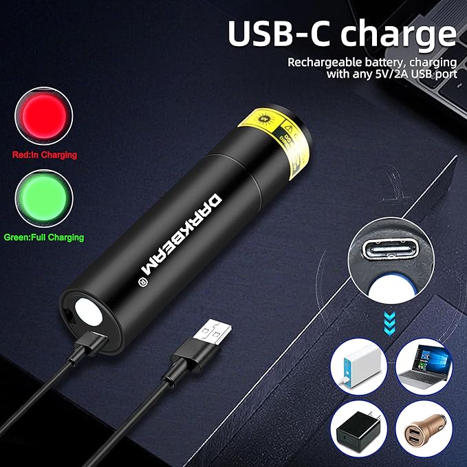DARKBEAM UV Flashlight 365nm Black Light, Mini & Powerful Woods Lamp USB -C LED Rechargeable, Blacklight Flashlights Portable Pet Cat Urine Detector - Rock, Fluorescent Detection, Resin Curing