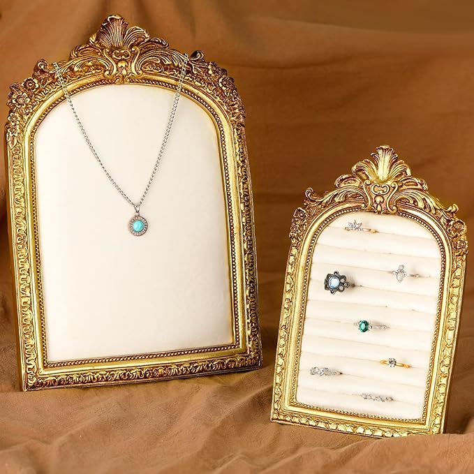2 Pcs Vintage Ring Holder Jewelry Display Stand for Vendors Necklace Jewelry Organizer with Velvet Backing for Women Engagement Wedding Anniversary(Retro,White)