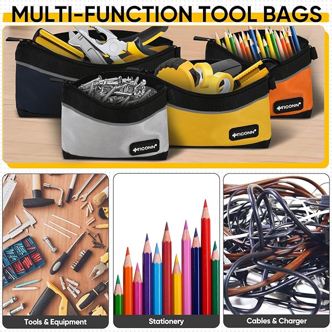 TICONN Tool Pouches with Zipper, 1680D Oxford Small Tool Bags, Waterproof Utility Bag Zipper Pouch for Tool Organizers and Storage (9 Pack Combo)