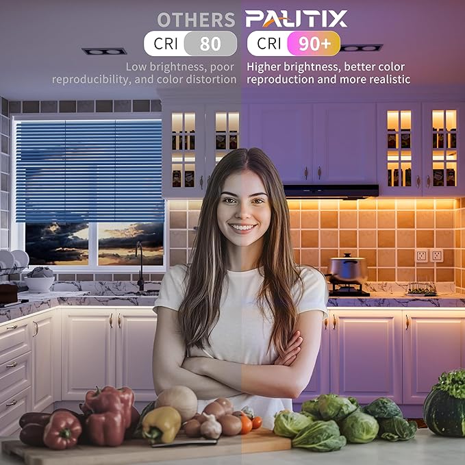PAUTIX COB LED Strip Lights,RGBW LED Lights RGB+2700K Warm White UL Listed Dotless 24V Color Changing LED Tape Light for Ceiling,Cabinets,Bedroom,Party Lighting(Power Supply & Controller Not Included)