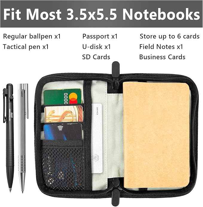 Field Notes Notebooks Cover,Journal Cover for 3.3 x 5.5 Field Notes Moleskine Cahier,Water Resistant Pocket Notebook Cover for Journal Notebook Planner with Zipper Pen Holder,Waxed Canvas