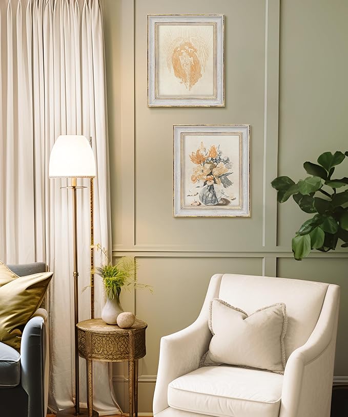 Afuly 8x10 Picture Frame Vintage Picture Frames Antique Retro White Gold Edge Photo Frame Gallery Wall Hanging Tabletop Display for Home Decor Birthday Gifts for Grandma Mom