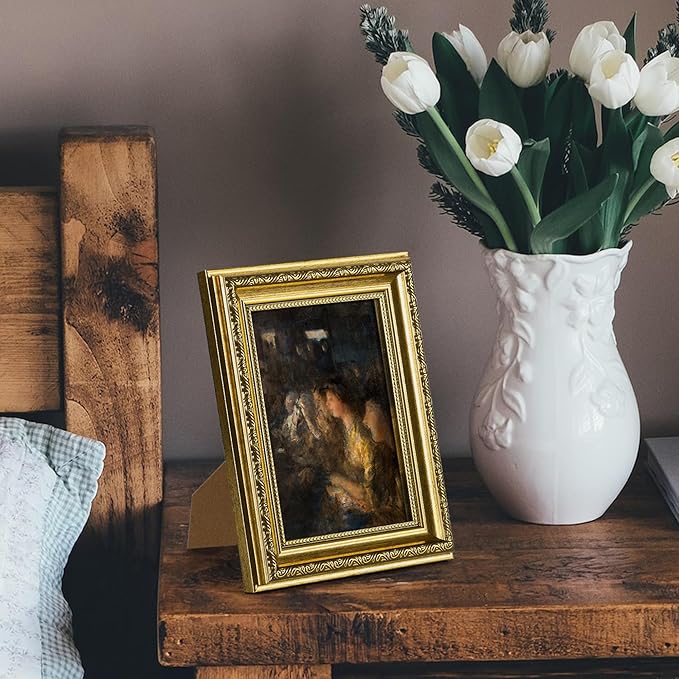 upsimples 5x7 Picture Frame with Real Glass, Ornate Vintage 5 x 7 Photo Frames for Wall Decor or Tabletop Display, Gold, 2 Pack
