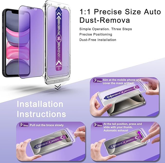 SHANG PIN JIA 2 Pack Anti Blue Light Matte Screen Protector for iPhone 11 and iPhon XR 6.1-Inch Auto Dust Removal, No Bubbles, Tempered Glass Film, Easy Installation