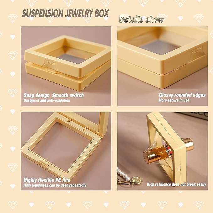 12PCS 3D Floating Frame Display Stand, Jewelry Box, Gift Box, Ornament Organizer, Small Travel Jewelry Box, PE Film Anti-Oxidation, Suspended Display Box Stackable (3.54*3.54，Type 1)