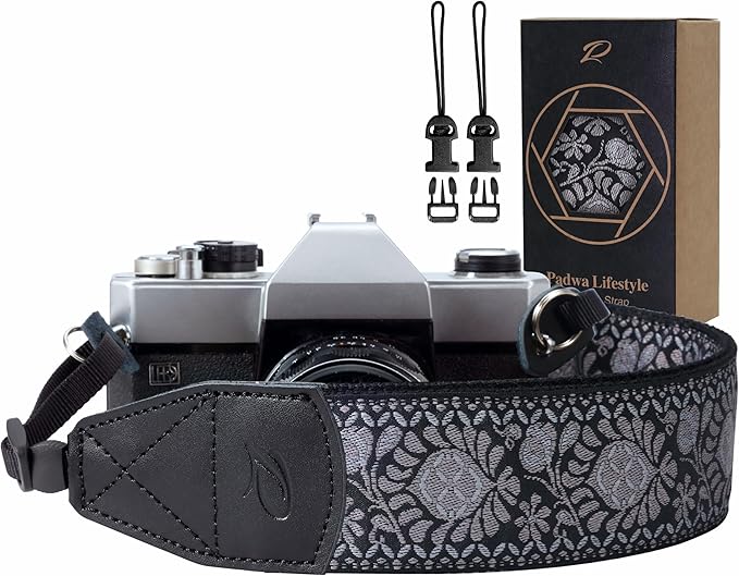 Padwa Lifestyle Camera Strap - 2" Retro Jacquard Embroidery Flower Camera Straps for Photographers,Adjustable Wide Camera Neck/Shoulder Strap with Genuine Leather Head for All DSLR/SLR Digital Cameras
