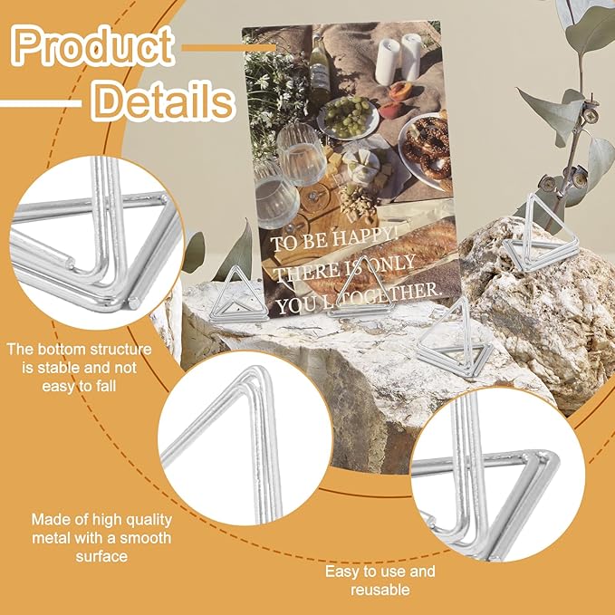 Bonsicoky 100 Pack Silver Triangle Place Card Holder - Mini Table Card Photo Picture Holders for Wedding Party Birthday Office