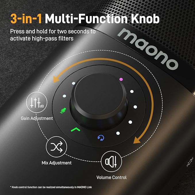 MAONO USB Condenser Microphone-Studio Mic with Shock Mount, Boom Arm, Software, Mute, Gain Knob, Volume Control for Streaming, Recording, Singing, Podcasting, Content Creation, Audiobooks-PM450