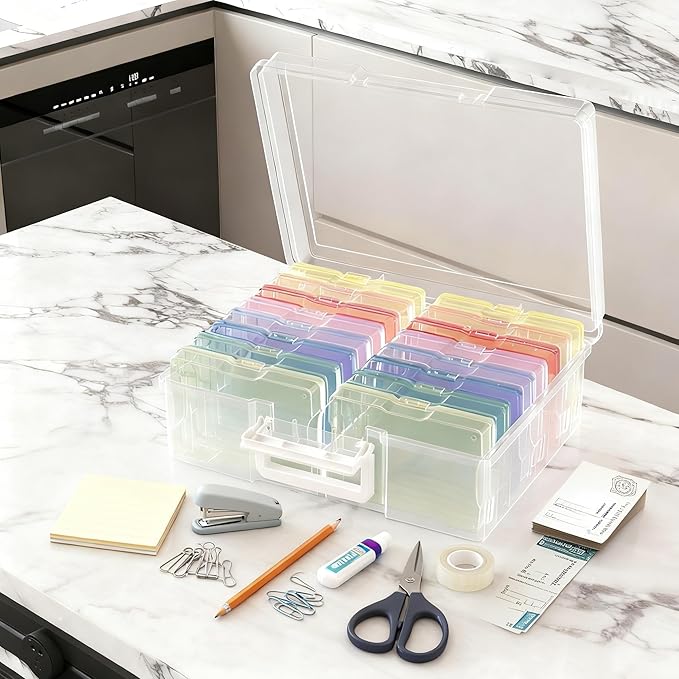 ＯｐｐｓＺｅｃｅ 4" x 6" Photo Organizer Storage Container with 16 Inner Case, Photo Storage Box with Handle for Crafts, Arts, Scrapbooking Stationery, Seed, Sewing Supplies, Arts Supply(Candy-Colored)