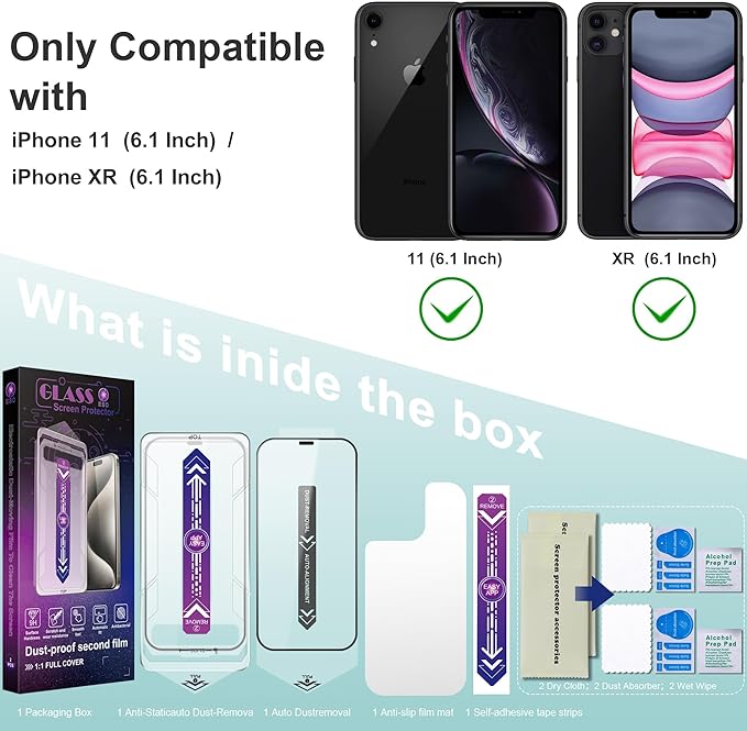 SHANG PIN JIA 2 Pack Screen Protector Tempered Glass for iPhone 11 and iPhone XR 6.1-Inch Auto Dust Removal, No Bubbles, High Definition Clear, Easy Installation
