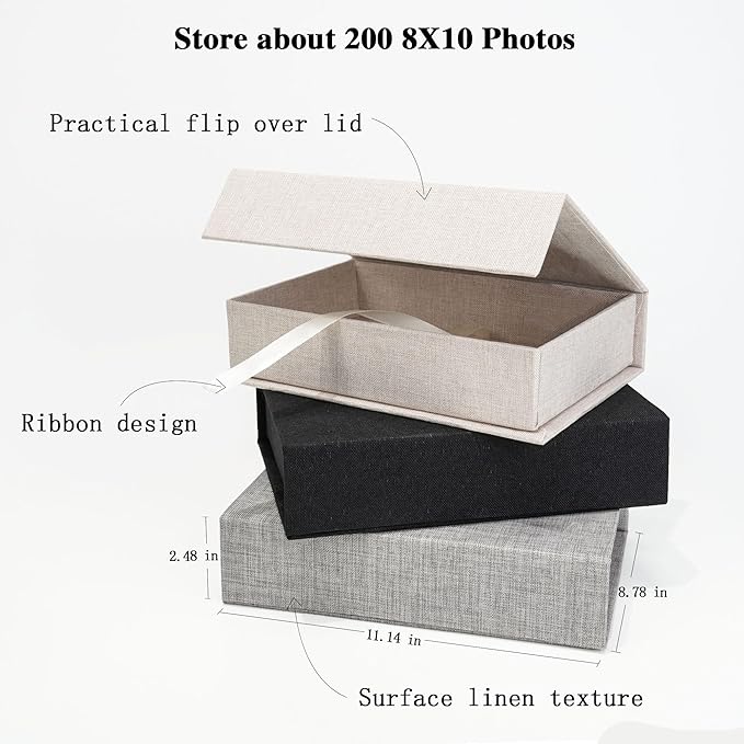 Vienrose Linen 8" x 10" Photo Cases and Postcard Keeper Storage Container Box 1Pcs for Photo, Postcard, Decorative Paper, Gray