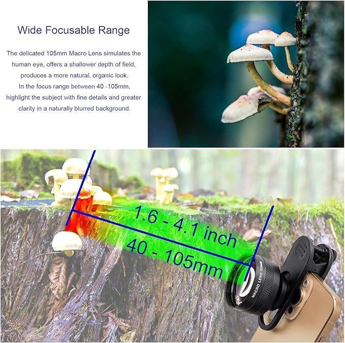 FotoZ 105mm Macro Lens with 17mm Phone Lens Clip, for iPhone & Samsung Galaxy Most Smartphones, Compatible with SmallRig iPhone Samsung Smartphone Cage Case
