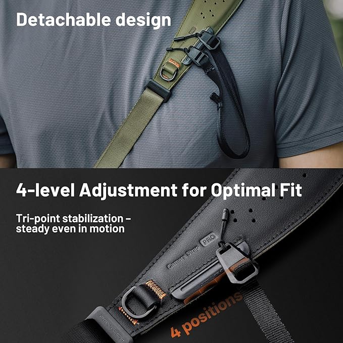 PGYTECH Camera Strap Pro, Professional Camera Harness with Detachable Underarm Strap QR Camera Shoulder Straps, Leather Ergonomic Shoulder Pad Neck Strap for DSLR/Mirrorless Cameras, Black