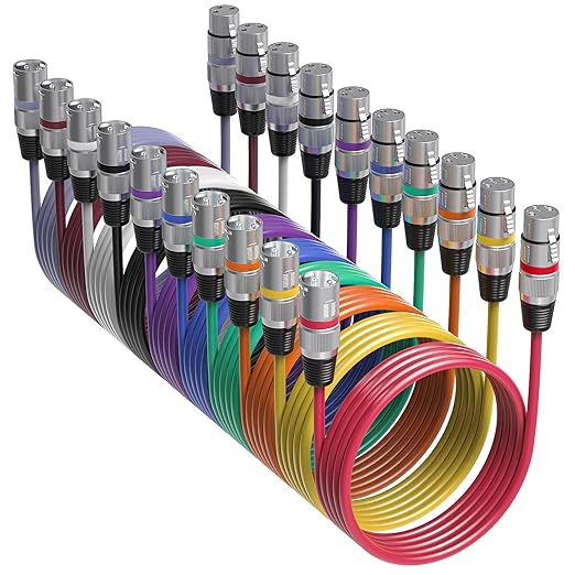 10 Color XLR Cable, Multicolor XLR Male to Female 15ft Audio Cables 10 Pack, 3 Pin Balanced XLR Microphone Cables Color Boots XLR Mic Cord Ideal for Microphones, Live Stage, Speaker, Audio Mixer