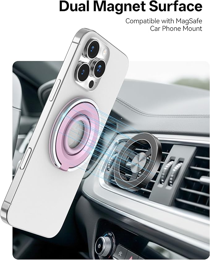 Magnetic Phone Grip for MagSafe Ring Holder, 360° Rotation Phone Grip Stand Finger Kickstand, Dual-Sided Magnetics Compatible with iPhone 17/16/15/14/13 Pro/Max MagSafe Accessories